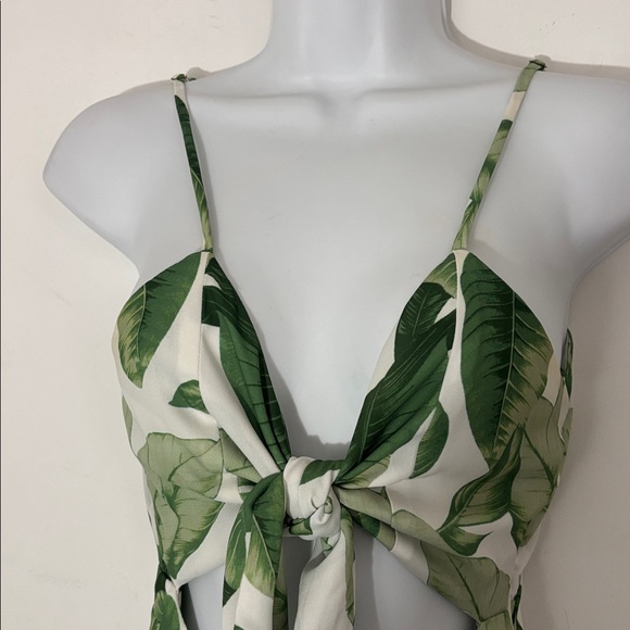 Show Me Your MuMu White Maxi Dress with Green Leaf Print and Tie Front - Picture 5 of 5